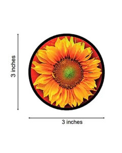 A circular sunflower image with a diameter of 3 inches is shown with labeled measurements for width and height.